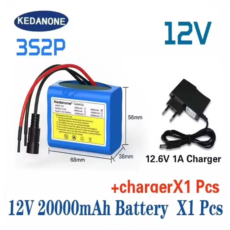 Reoaoone, batteria ricaricabile agli ioni di litio 18650 da 12 V e 20000 mAh, alimentazione in corrente continua, adatta per telecamere di videosorveglianza, monitor e dispositivi che richiedono una