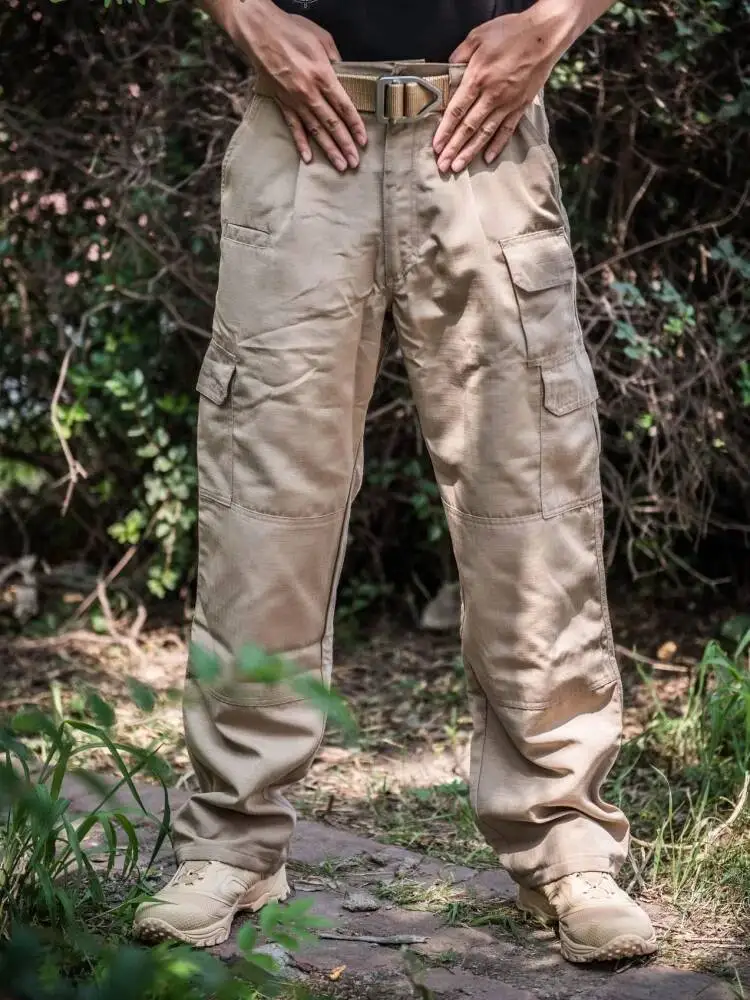 

Multi Pocket Tactical Cargo Pants Outdoor Climbing Hiking Pant Men Casual Loose Straight Plaid Cloth Work Wear Military Trousers