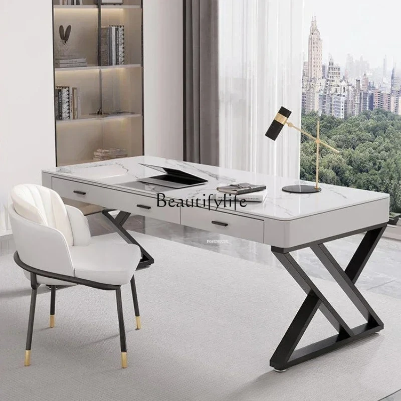 

Nordic Multifunction Study Computer Desk Light Luxury Rock Board Office Desk Modern Simple Single Boss Desk