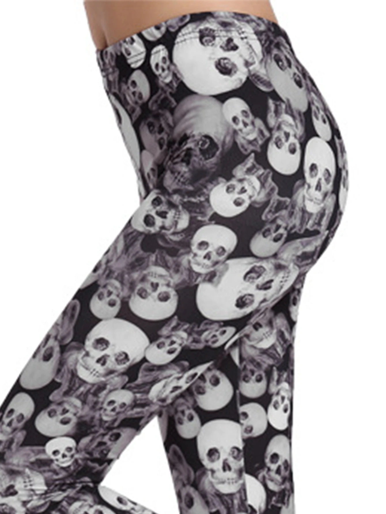 New European And American Personality Graffiti Printed Skull Small Feet Nine-point Pants For Women Skinny Ghost Head Leggings