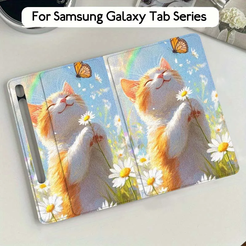 

Мягкий гибкий чехол для планшета Samsung Galaxy Tab S10 S9 S8 S7 FE Lite с изображением милого кота, держащего цветы, подарок