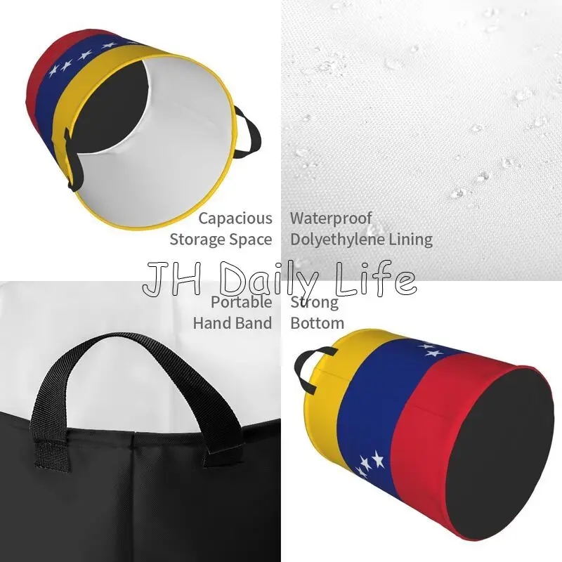 Venezuela Flag Laundry Basket with Handles Universal Waterproof Laundry Hamper Foldable Clothes Storage Bucket Toy Organizer Bin image 2