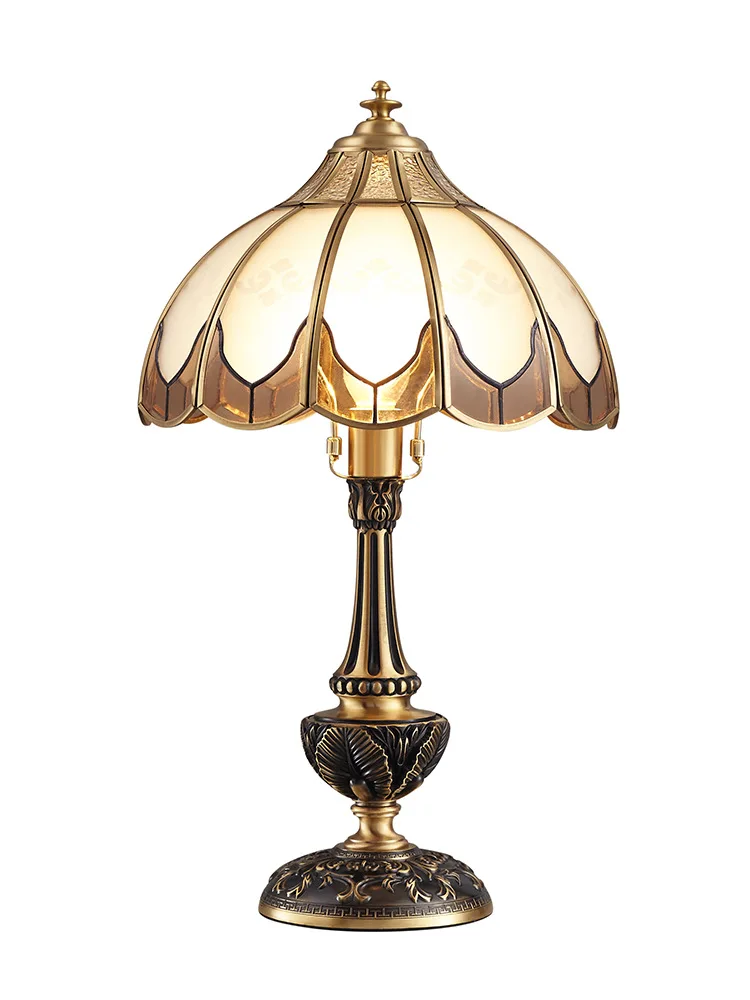 

Retro Luxury Pure Copper Glass Living Room Bedroom Bedside Lamp Warm Hotel Cafe Table Lamps