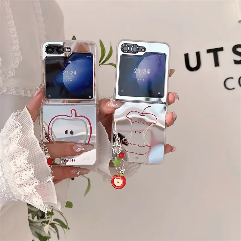 

Cartoon Apple Mirror Phone Case For Samsung Galaxy Z Flip 7 6 5 4 Protective Back Cover For ZFlip5 ZFlip6 ZFlip7 Case Shell
