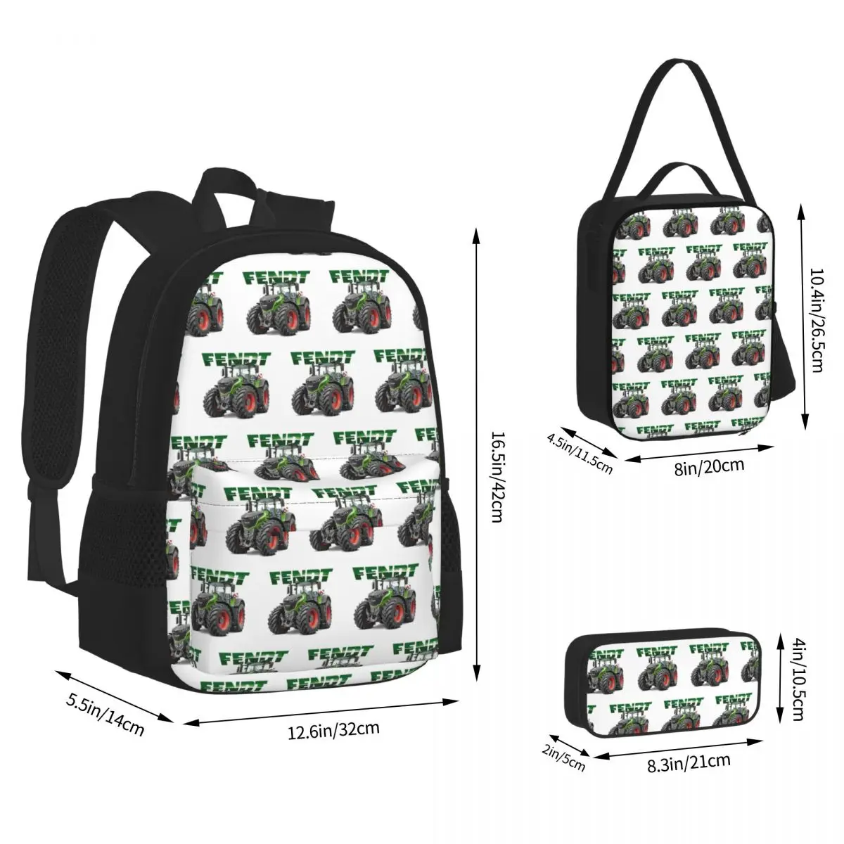 Fendt German Tractors Backpacks Boys Girls Bookbag Students School Bags Kids Rucksack Lunch Bag Pen Bag Three-Piece Set