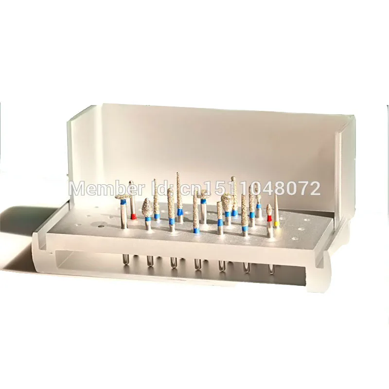 

NEW 16 pcs Dental Diamond Buffing High Speed Burs + 1 Disinfection Holder BlockSteel Nitrate Carbide Burs Drills Dentistry