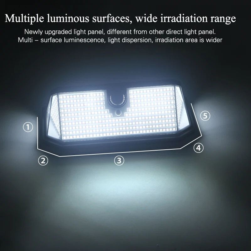 388LED Solar Wall Lamp Outdoor Street Light With Human Motion Sensor and 3 Working Modes IP66 Waterproof Courtyard Garden Road