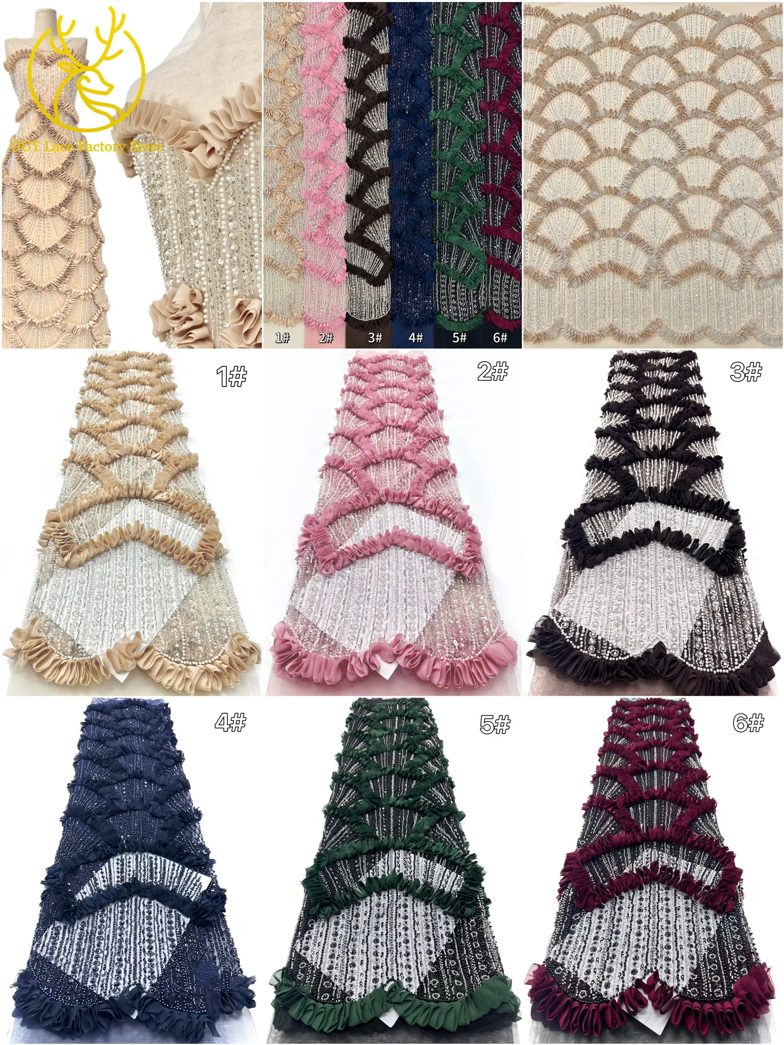 3D High-End Französischer Mesh-Stoff mit Stickerei und Perlen, Spitzenstoff 2026, Hochwertiger Afrikanischer Pailletten-Tüll für Hochzeitskleider zum Nähen – Detail 24