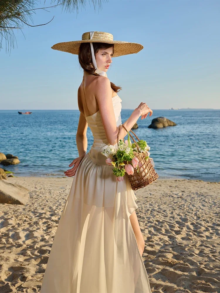 Vestido dobrável feminino malha em camadas bainha irregular sem costas sem mangas zip verão tendência férias festa doce mini bodycon