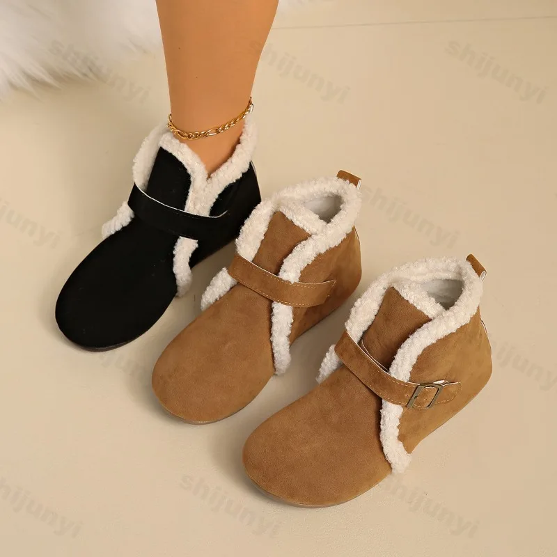 

Женские винтажные теплые волосатые высокие повседневные хлопковые туфли, зимняя мода 2024, универсальные плюшевые мягкие удобные нескользящие зимние ботинки