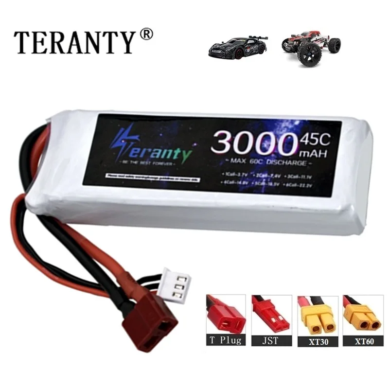 TERANTY 7.4V 2S 3000MAH 45C Lipo Battery For RC FPV Airplane Helicopter Drone Tank Model Racing Car Hobby JST XT60