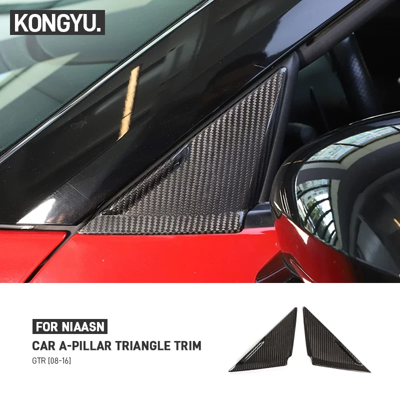 For Nissan GTR R35 2008-2016 Real Carbon Fiber Car Front A-Pillar Triangular Trim Cover  Decorative Sticker External Accessories