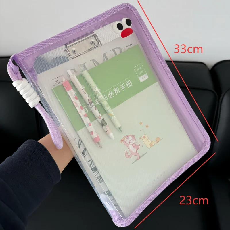 1Pc File Bag Macaron Transparent A4 Can Hold Textbook Zipper-style Student Handheld Thickened Waterproof Storage Bags