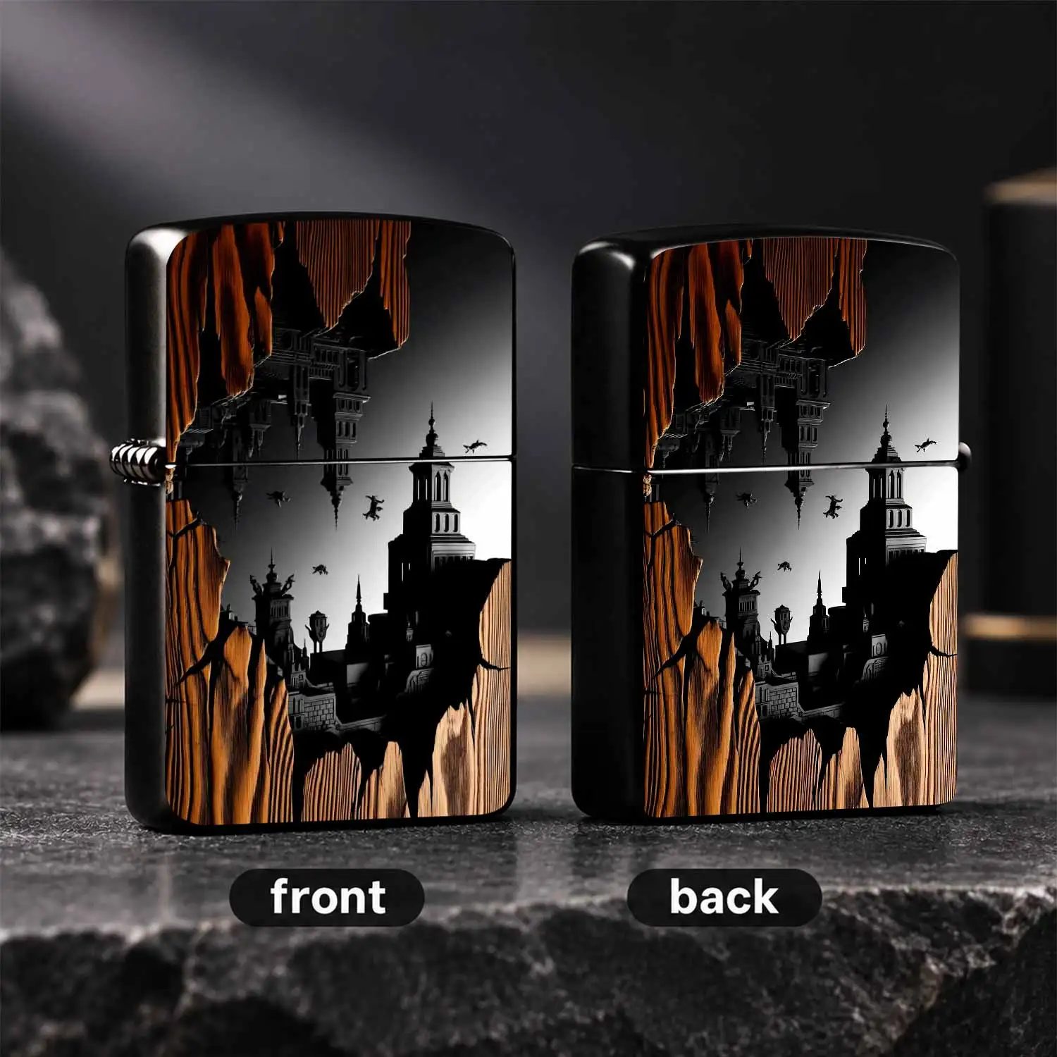 Creative Wood-Carving Style Inverted Twin Cities Fantasy Decor, Retro Dark Suspended City Pattern Portable Accessory, Trendy Niche Daily Gifting Item, Exquisite Artistic Portable Piece Suitable For All Scenarios A Humorous And Interesting L