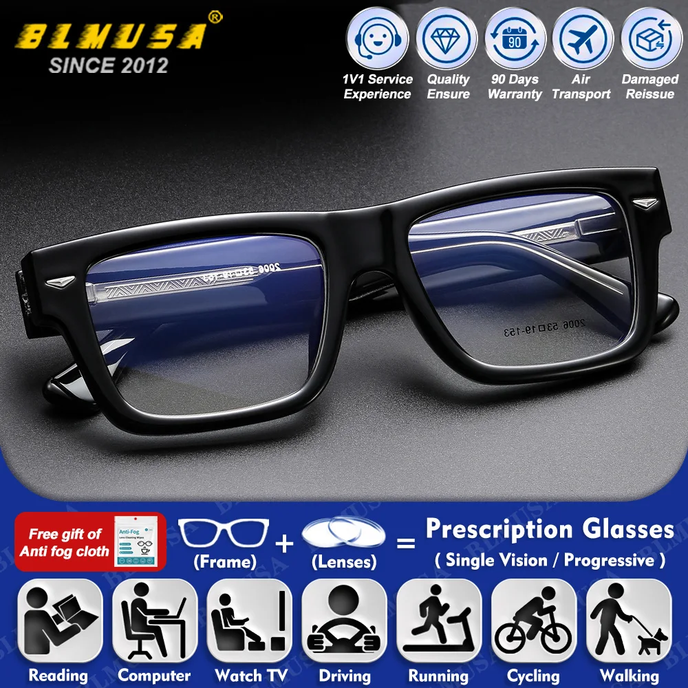

BLMUSA (M) Anti Blue Light Myopia Prescription Reading Glasses Men Fashion Men Square Photochromic Progressive Optical Eyeware