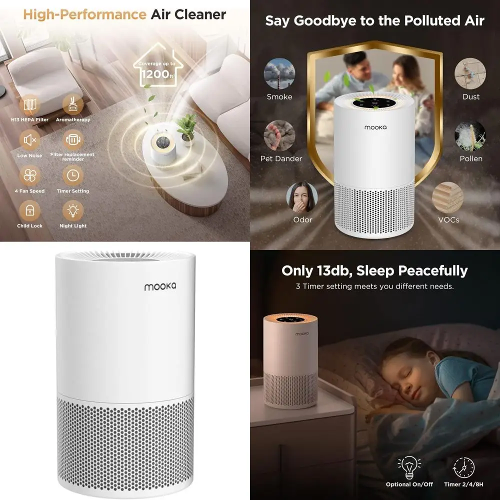 

Очиститель воздуха для больших помещений до 1200 кв. футов - фильтр H13 HEPA, подходит для владельцев домашних животных, с функцией ароматизации, таймером для удаления дыма и аллергенов