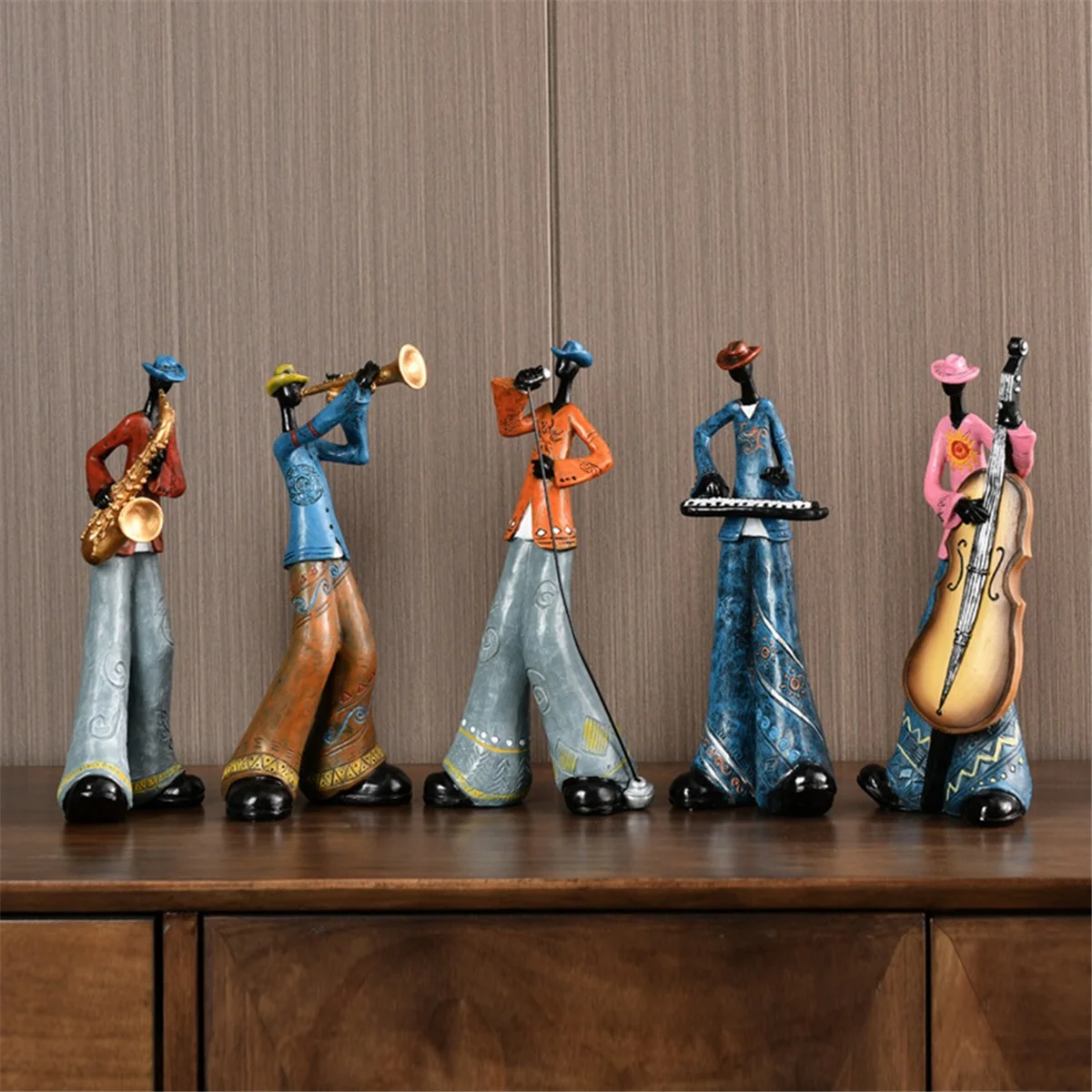 Jazz Band Player Figurines Vintage Musician Figure Resin Statues Desktop Ornament Retro Sculpture Home Indoor Decor C