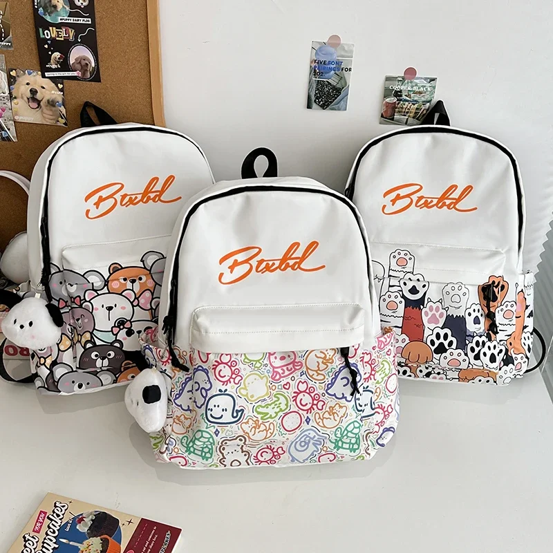 Cartoon Print lässig Rucksack Laptop Rucksack Fahrrad Reisen Wandern Rucksack Tages rucksack weiß Nylon wasserdicht Rucksack