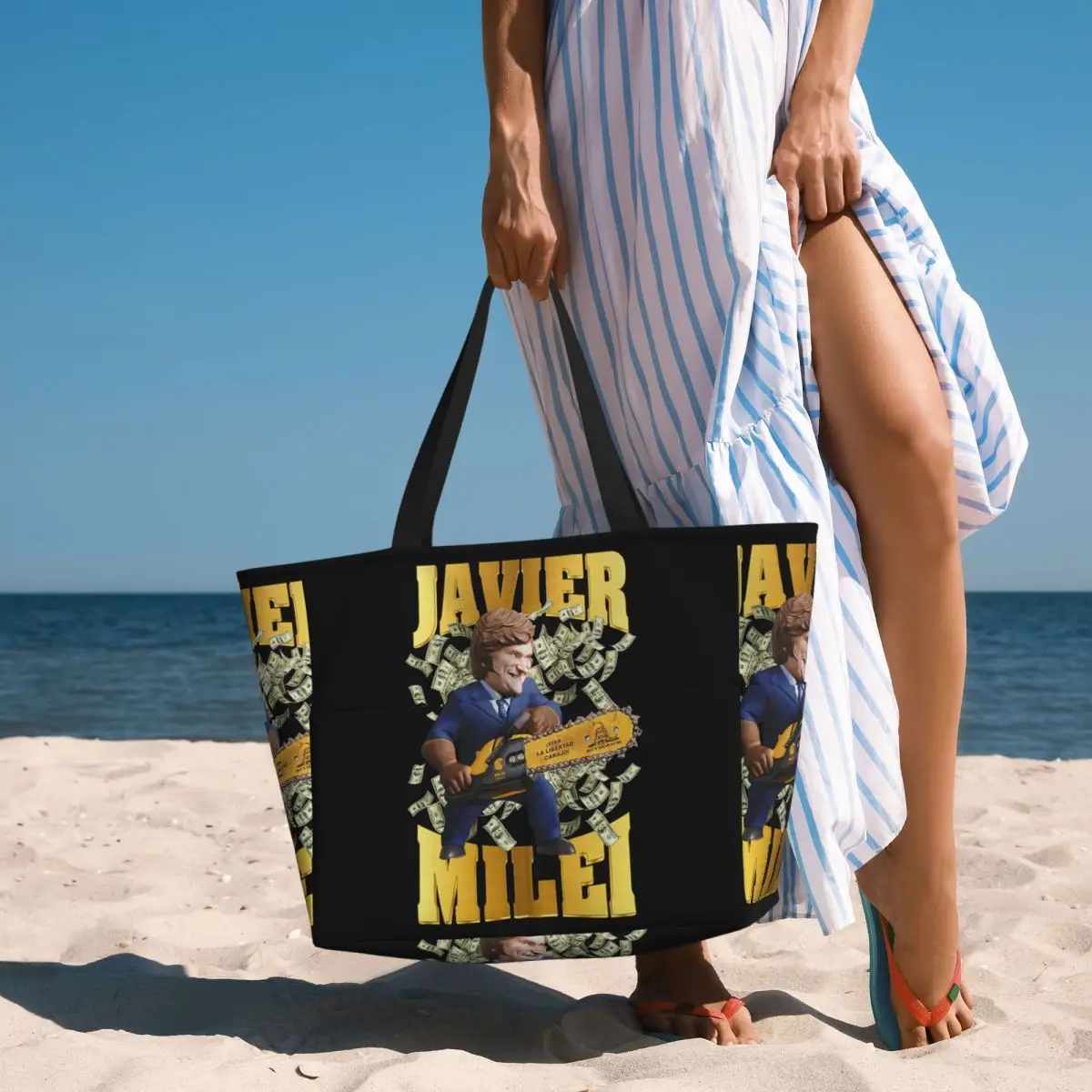 Javier Milei Currency Beach Tote Bag Sport Gym Yoga Duffle Large Tote Bag Women Travel Bag Fitness bag