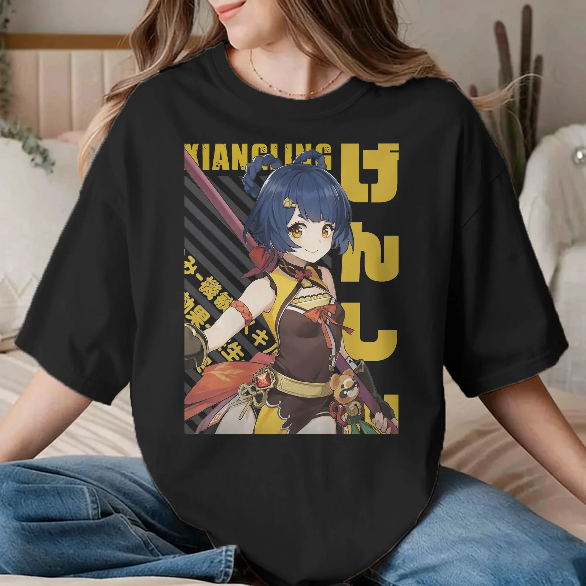 Men Women Genshin Impact Xiangling T Shirt  100% Cotton Tops Casual Short Sleeve Round Neck Tee Shirt Party T-Shirts
