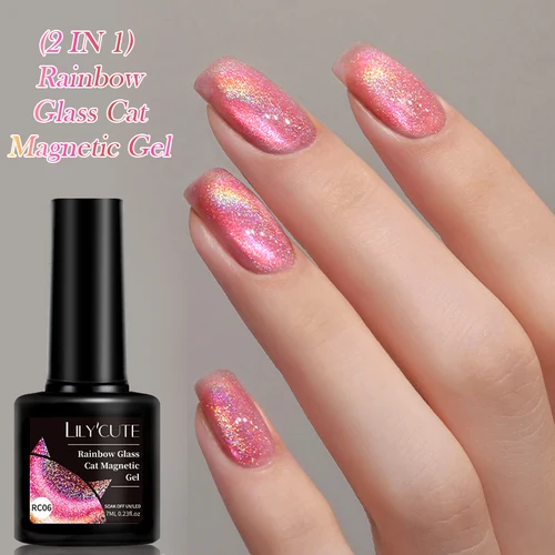 Imagen 1 del producto LILYCUTE 7ML 9D colorido Arco Iris gato Gel magnético esmalte de uñas hermoso Color brillante efecto vidrio manicura remojo UV Gel de uñas