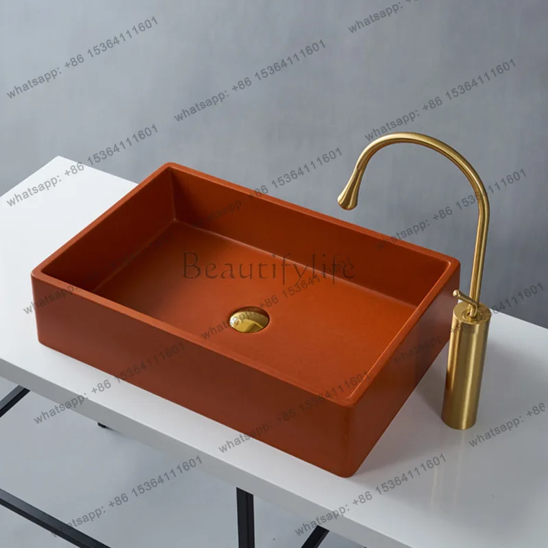 Retro texture artificial stone basin mini bathroom integrated washbasin thick edge
