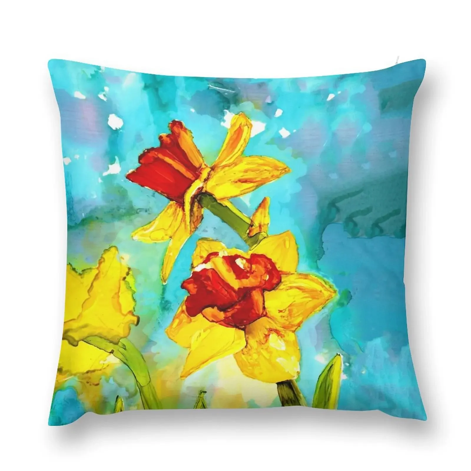 Spring - daffodils in alcohol ink painting Throw Pillow Pillow Case Christmas Throw Pillows Covers pillow