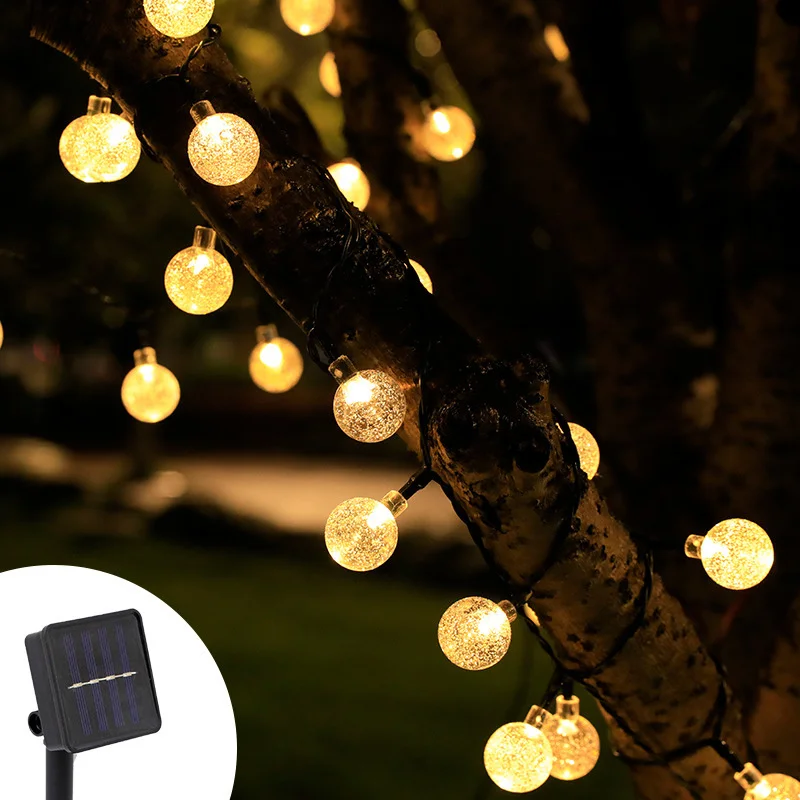 Decorações de Natal Solar String Lights, pátio, bola bolha, luzes LED, impermeável, alimentado Pátio Luz, Festa Jardim, 217