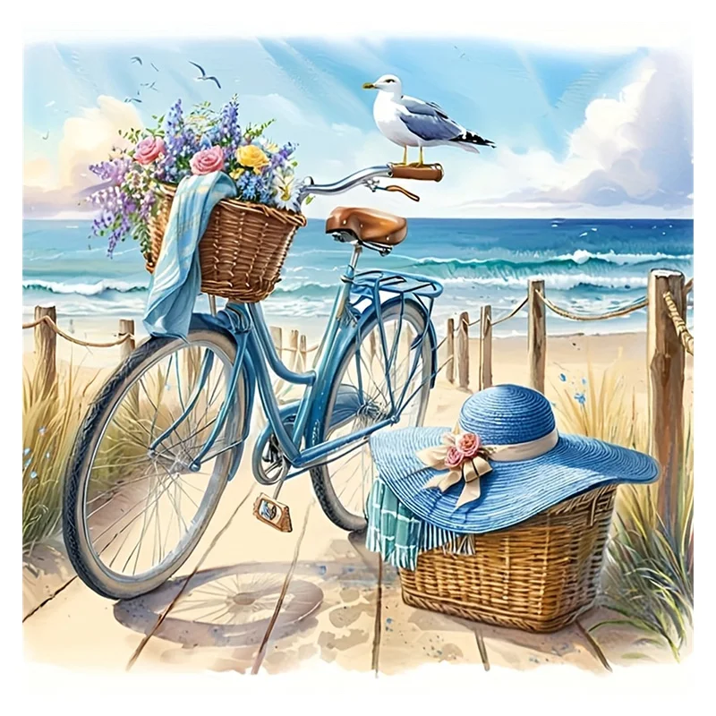 AliExpress huacan Huacan 5D DIY Diamond Painting Seaside Bicycle Seagull Diamond Embroidery Landscape New 2026 Wall Decor
