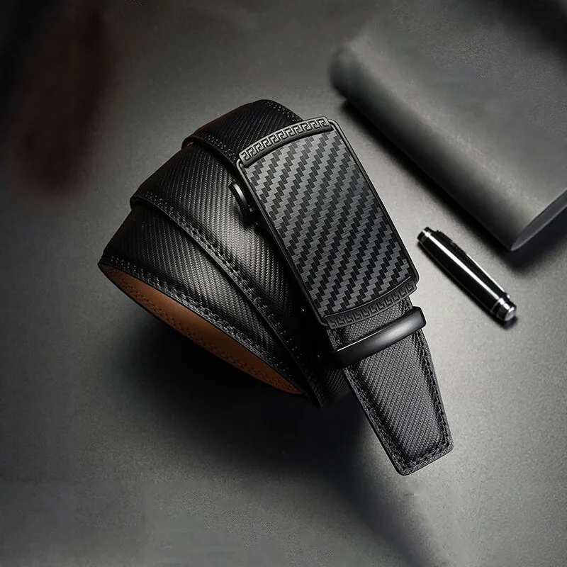 2026 Men's Automatic Buckle Carbon Fiber Pattern Belt Business and Leisure Versatile Waist Straps Trendy Alloy Buckle Waistband - view 4