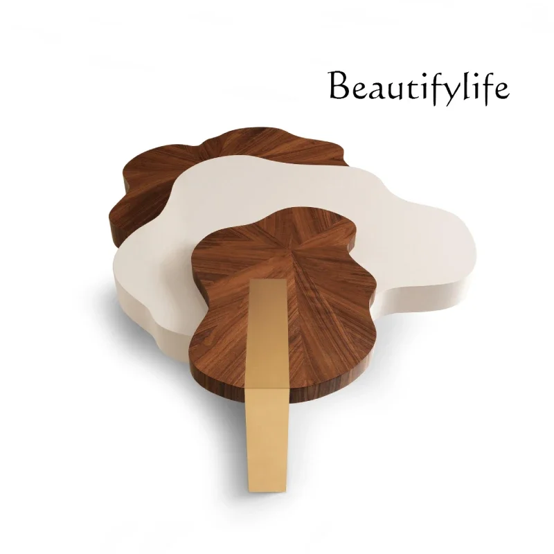 

Light luxury petal coffee table round walnut irregular coffee table small table