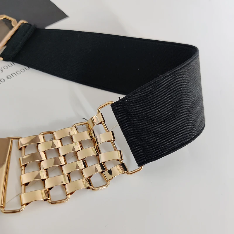 Fashion Elastic Gold Chain Belt Female Waist Stretch Cummerbunds Designer Belts For Women High Quality Corset Waistband New