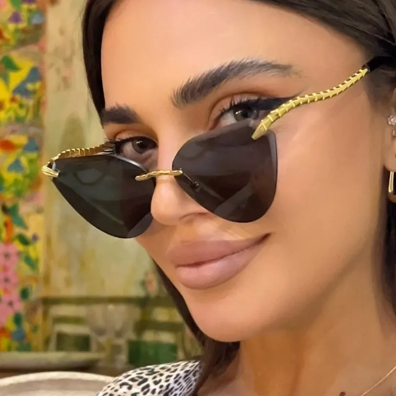 

New Cat Eye Frameless Sunglasses Women's Luxury Brand Metal Frameless Sunglasses Retro Spicy Sunglasses Vacation UV400