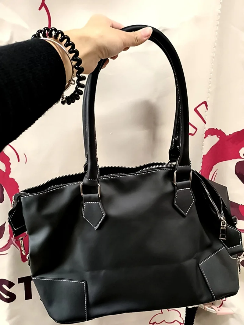 Women's Fashion Vintage Washed Soft Leather Tote Bag Designer Luxury Large Capacity Commuter Multi-Pocket Shoulder Messenger Bag