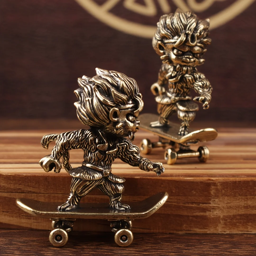 1/2 piece bronze anime style skateboarder statuette - dynamic pose with spiky hair