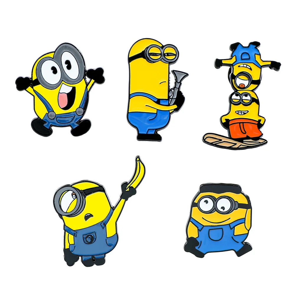 5 unids/set broche de Anime de moda Minions dibujos animados personalidad esmalte Pins insignia ropa joyería Pin regalo para amigos