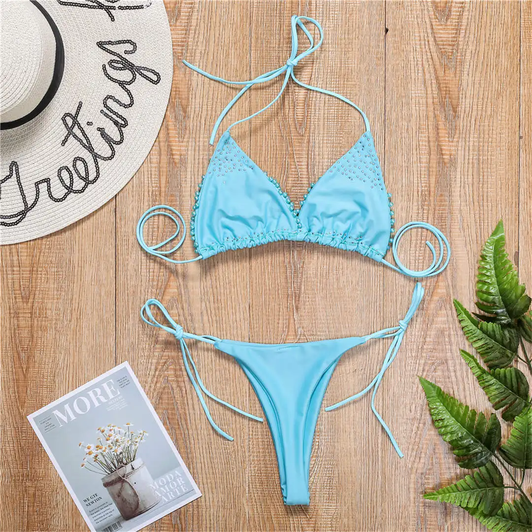 Sexy Neckholder-Mini-Bikini, Damen-Badeanzug, zweiteiliger Bikini-Set, luxuriöser Perlen-Badeanzug, Badebekleidung für Damen, V2090 – Detail 34