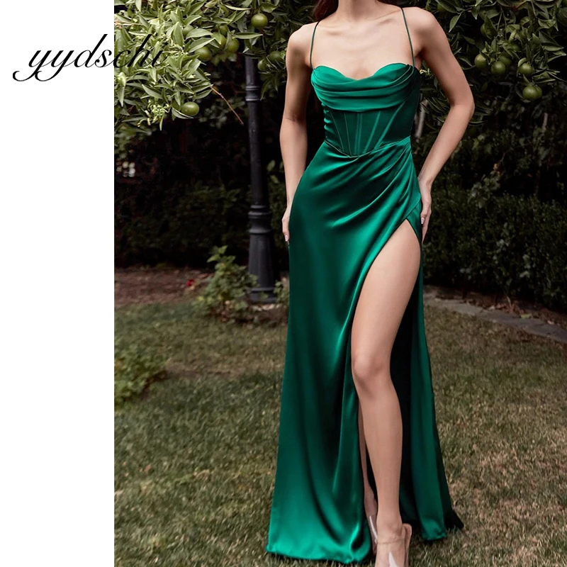 

Sexy Split Slim Prom Dress Floor Length Sling Sleeveless Deep Off Shoulder Tube Simple Backless Birthday Party Dresses for Women