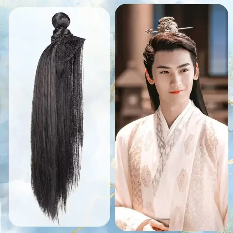 

Hanfu Cosplay Wigs Men Black Anime Ancient Chinese Hanfu Wigs Headgear Accessories Hanfu Long Straight Wigs Black Wig Headband