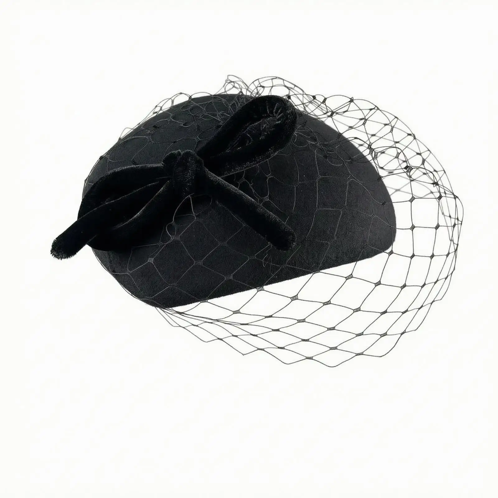 Stylish Women Bow Hairband Wool Felt Small Wedding Hat with Veil for Ceremony Head Accessory