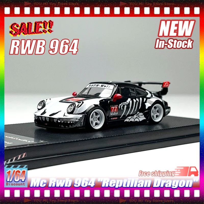 

1:64 MC Porsche RWB 964 Alloy Diecast Car Model With Mini Figure Skeleton Livery High Rear Wing Collectible Racing Display Model