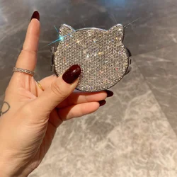 Luxury cosmetic mirror artificially diamond-encrusted cat folding HD double-sided mini portable