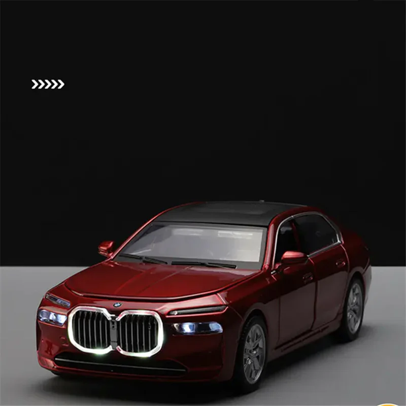 1/32 bmw i7 Alloy Car Model Diecast Metal New Energy Vehicles Car Model High Simulation Sound and Light Collection Kids Toy Gift