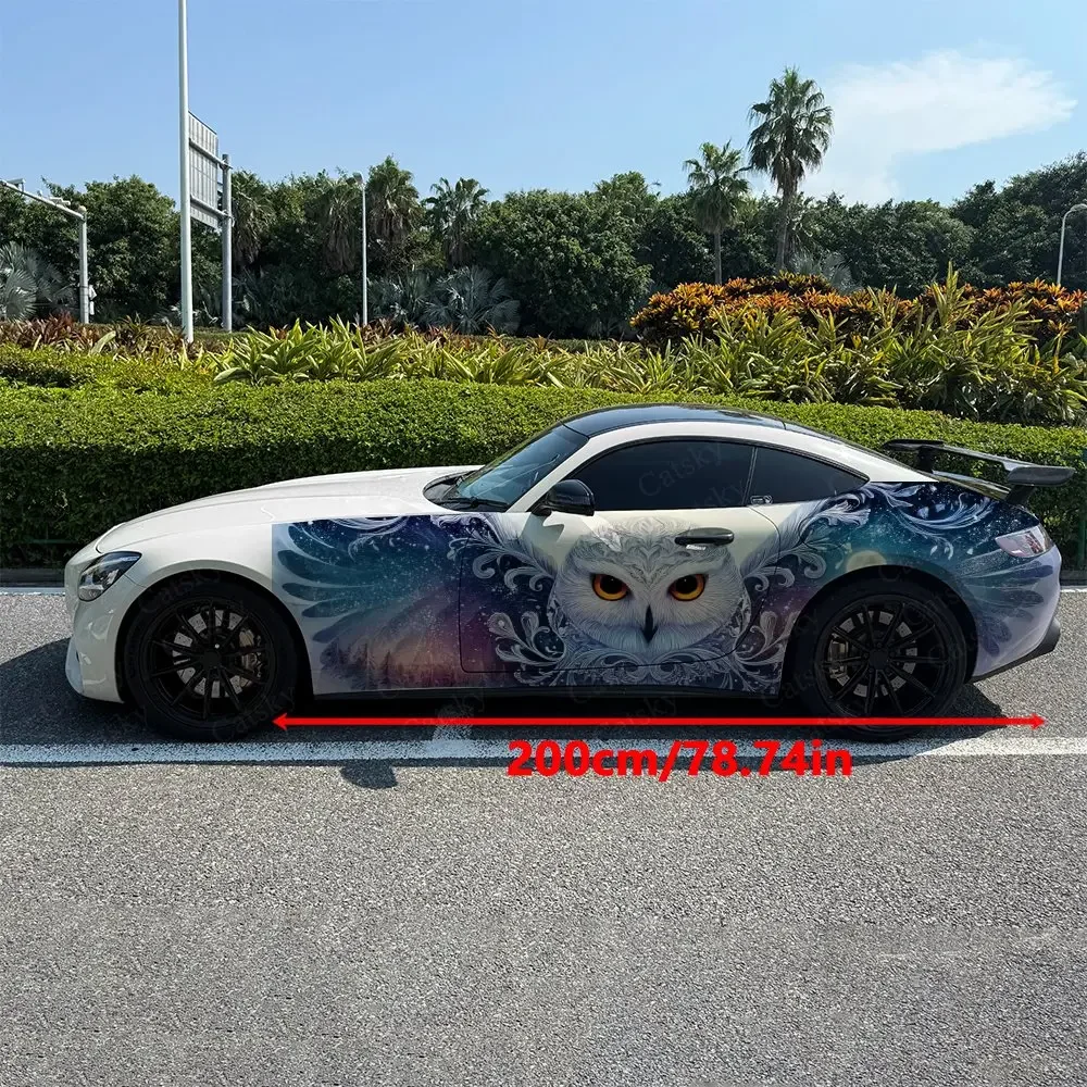 2pcs Moonlight White Owl Car Side Wraps, Self-Adhesive PVC Waterproof & Scratch-Resistant Stickers, Car Accessory Gift