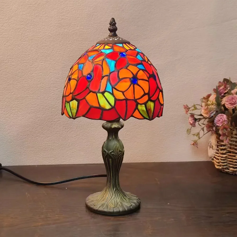 8 Inch 20cm Stained Glass Shade Tiffany Vintage Desk Lamp