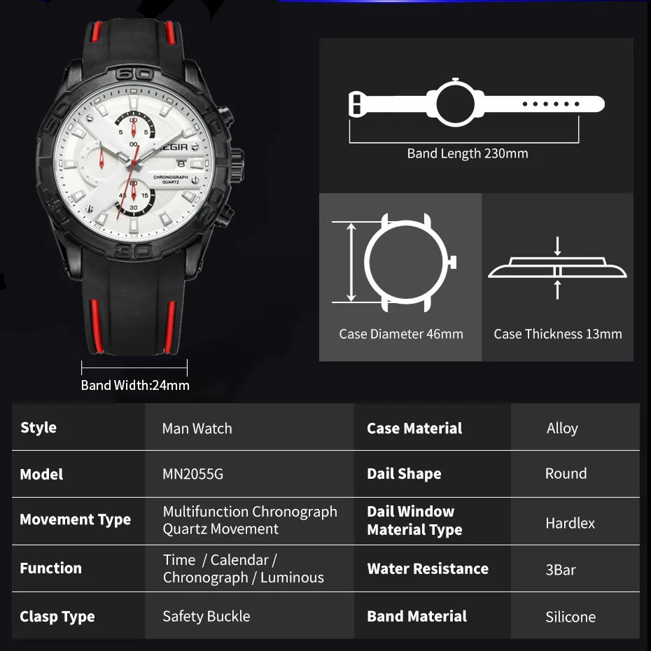 MEGIR Luxury Sport Watches for Men Top Brand Military Quartz Wristwatch Calendar Male Clock Chronograph Montre Homme 2055