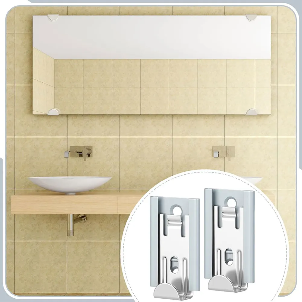 8Pcs Adjustable Mirror Clips Silver Metal Wall Mounting Hardware For Bathroom Gym Hotel Full Body Makeup Mirror Hanging Fixtures