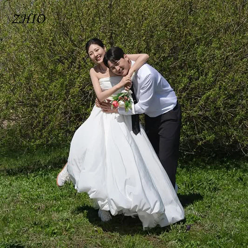 

ZHIO 2026 New Modern Strapless A-line Wedding Party Dresses Sleeveless Pleat Korea Photoshoot 웨딩드레스 Customized