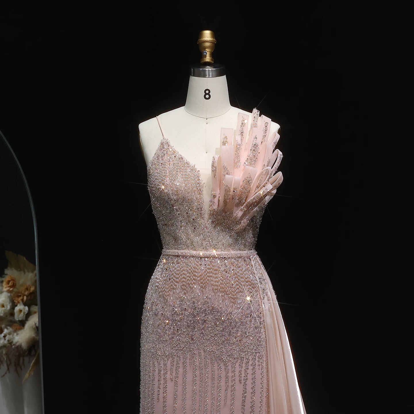 Sharon Said Luxe Roze Zeemeermin Avondjurken met 3D Bloemen Saliegroen voor Vrouwen Bruiloft Prom Jassen SS094 Aangepaste