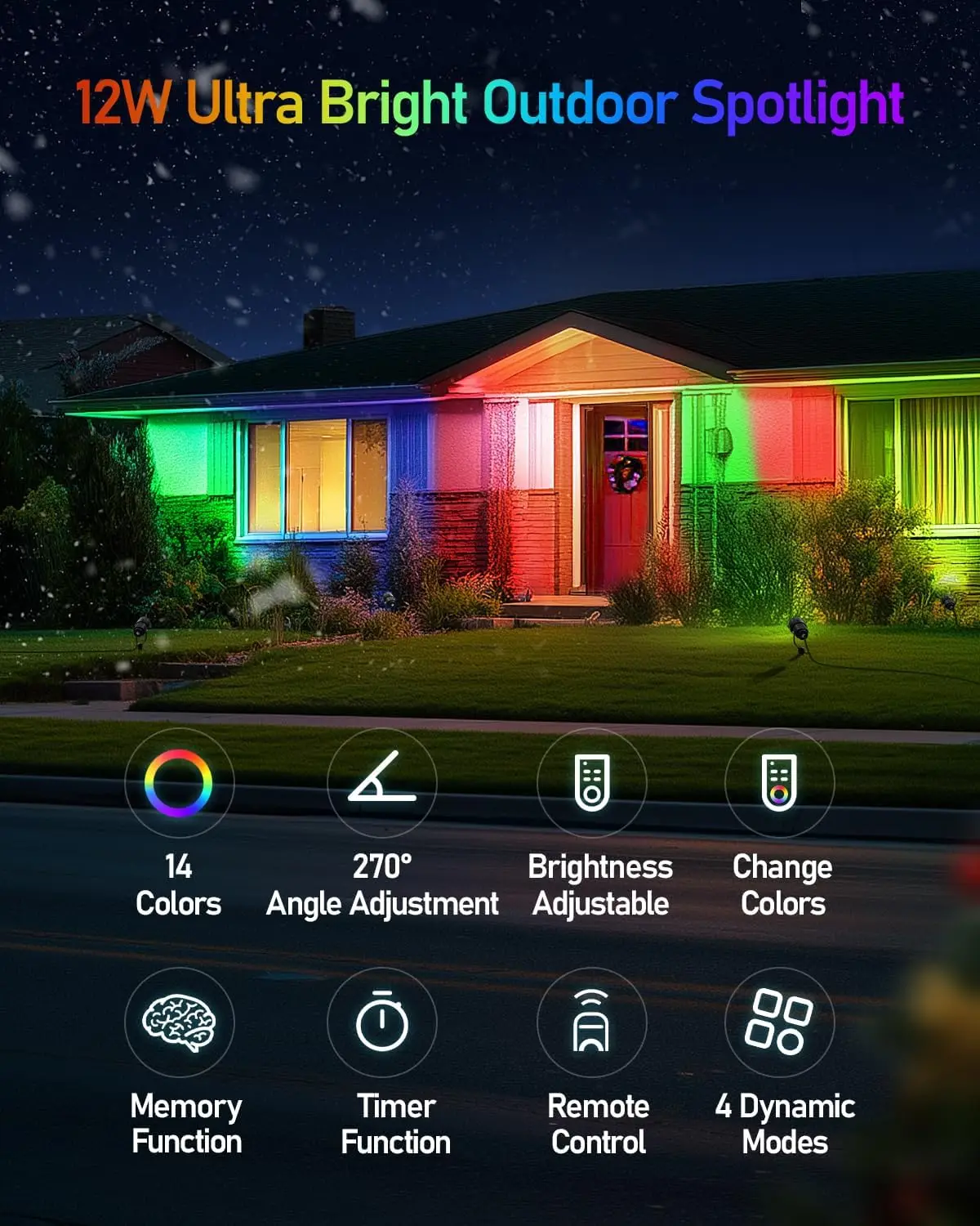 12W RGBWW Outdoor LED Spotlight with Remote, Timer, Dimmable, Waterproof for Garden Christmas Decoration - 4 Pack